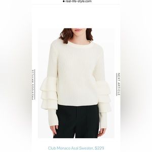 Club Monaco Asal cream sweater merino wool ruffle sleeve crewneck chunky knit